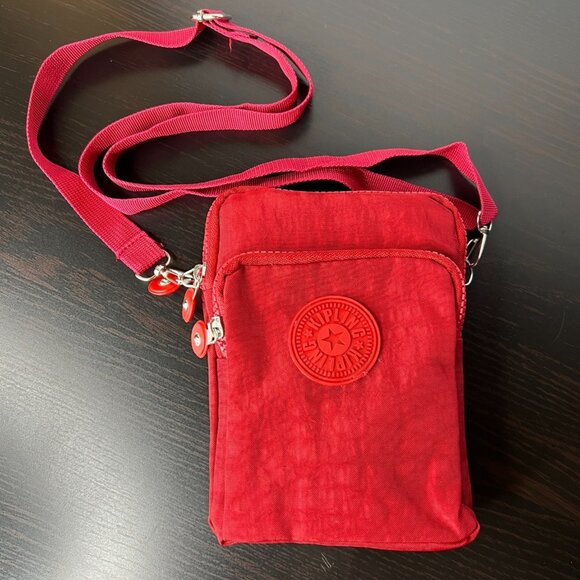 Kipling Red Nylon Crossbody Shoulder Bag Small Logo Adjustable Strap Travel - Picture 1 of 8
